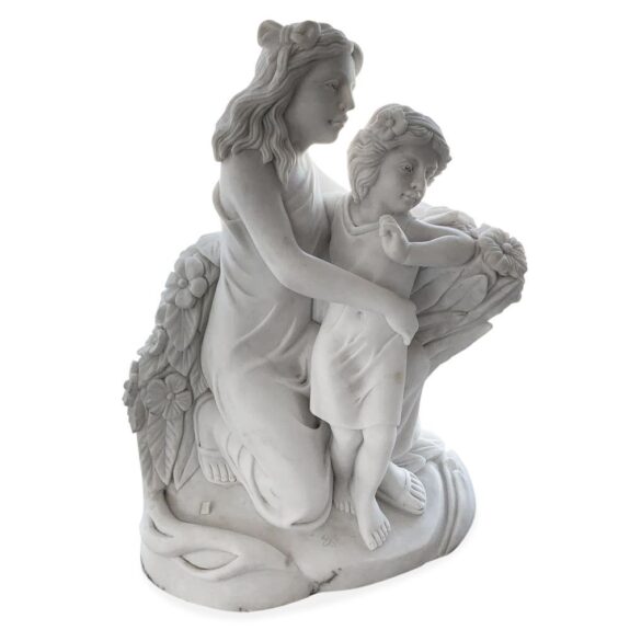 White Carrara Marble Woman with Child Sculpture