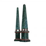 Green Alpi and red Levanto marble Obelisk with spheres.