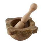 Mortar in Red Travertine with Wooden Pestle