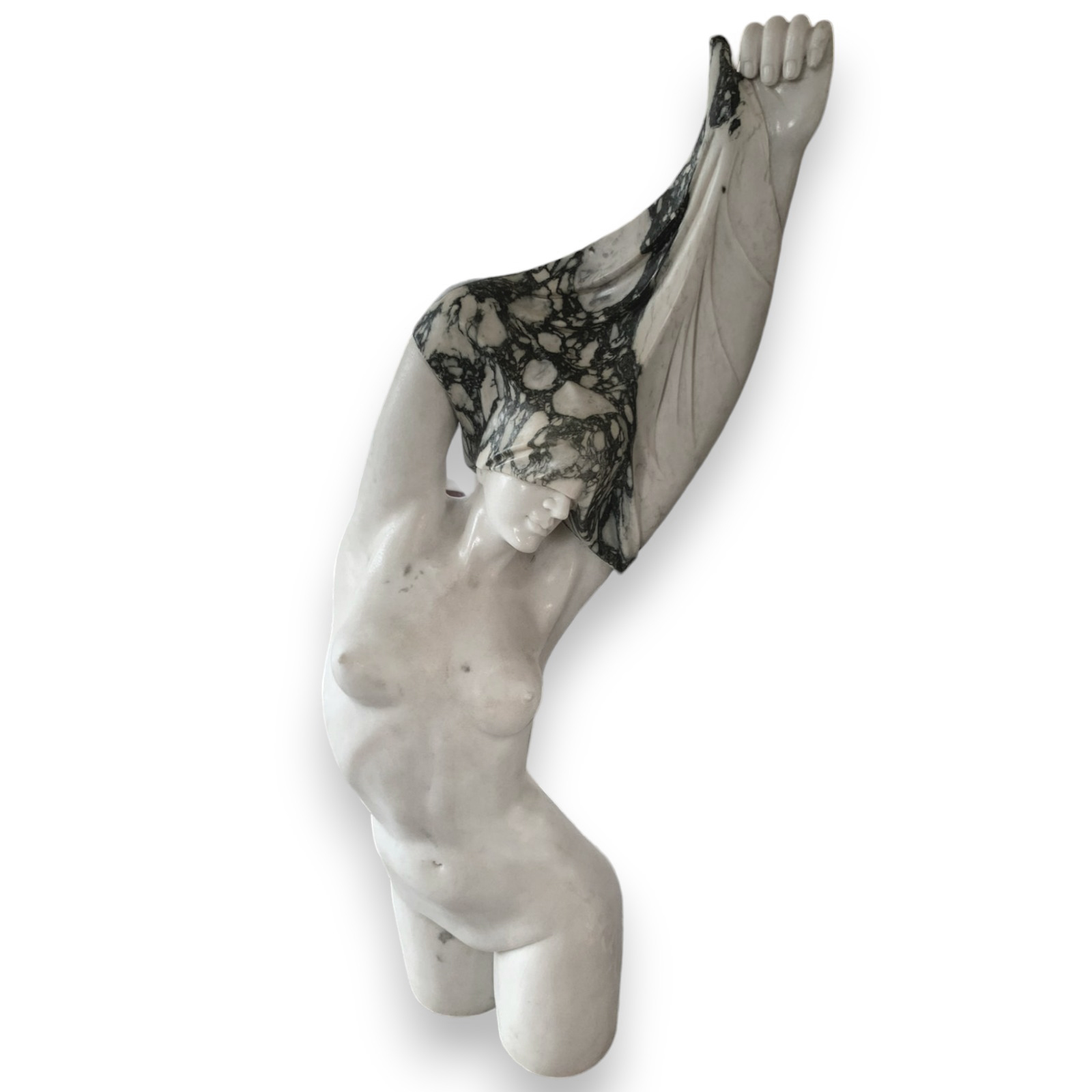 Woman Sculpture in Carrara Marble and Gray H 115cm - Image 3