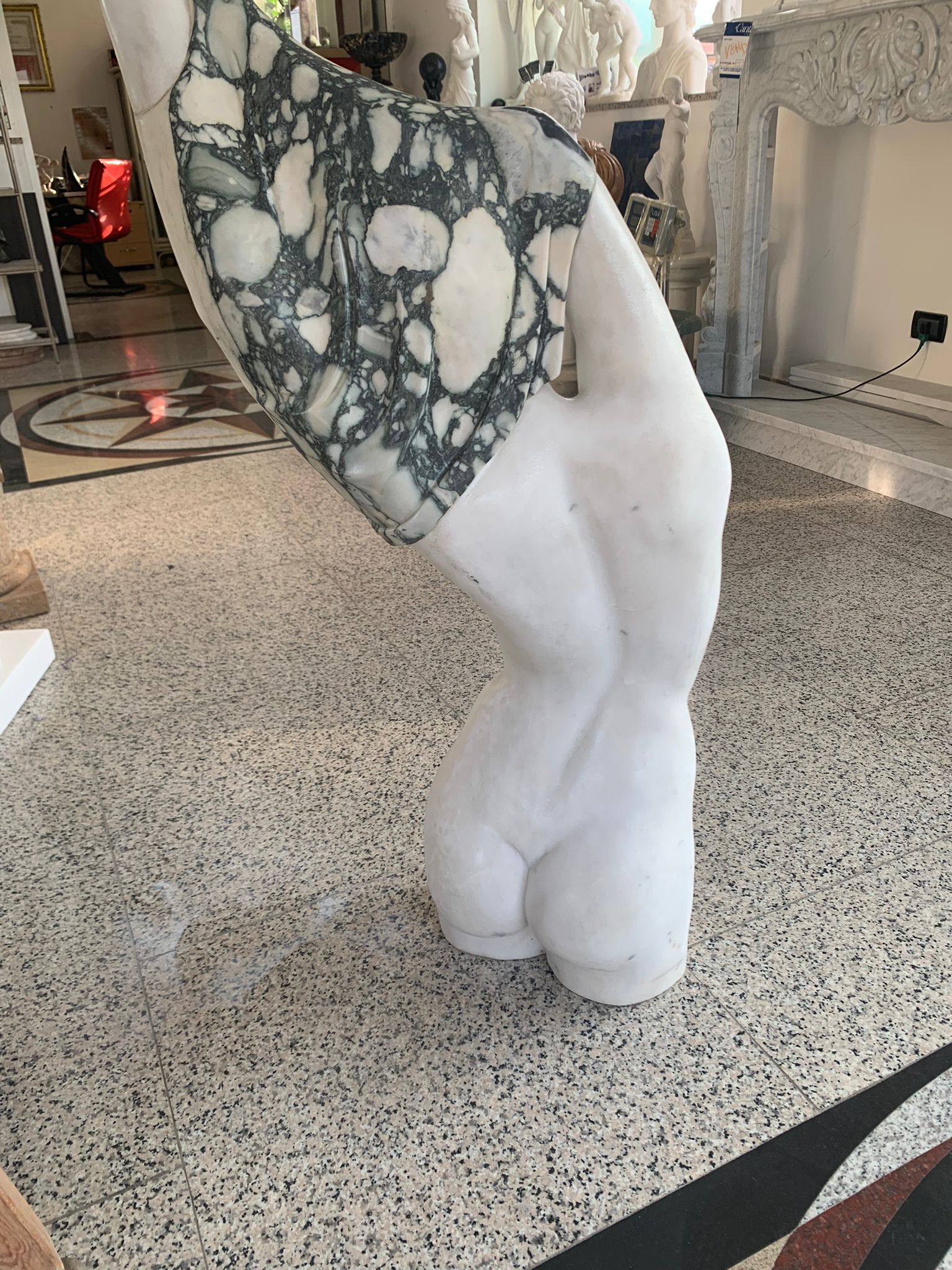 Woman Sculpture in Carrara Marble and Gray H 115cm