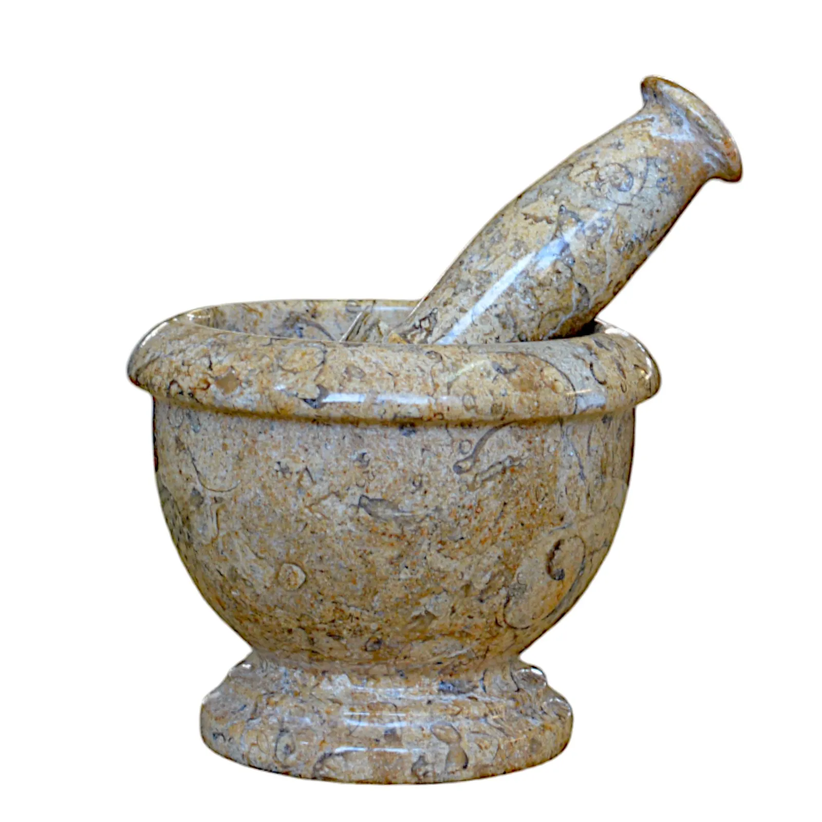 mortaio-marmo-marrone-fossile-pestello-marmo-cosebelleantichemoderne