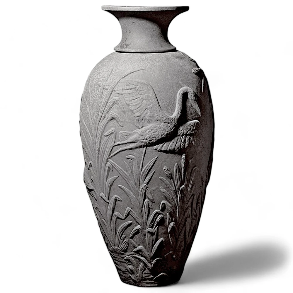 anfora-decorativa-grigio-lava-aironi-terracotta-cosebelleantichemoderne