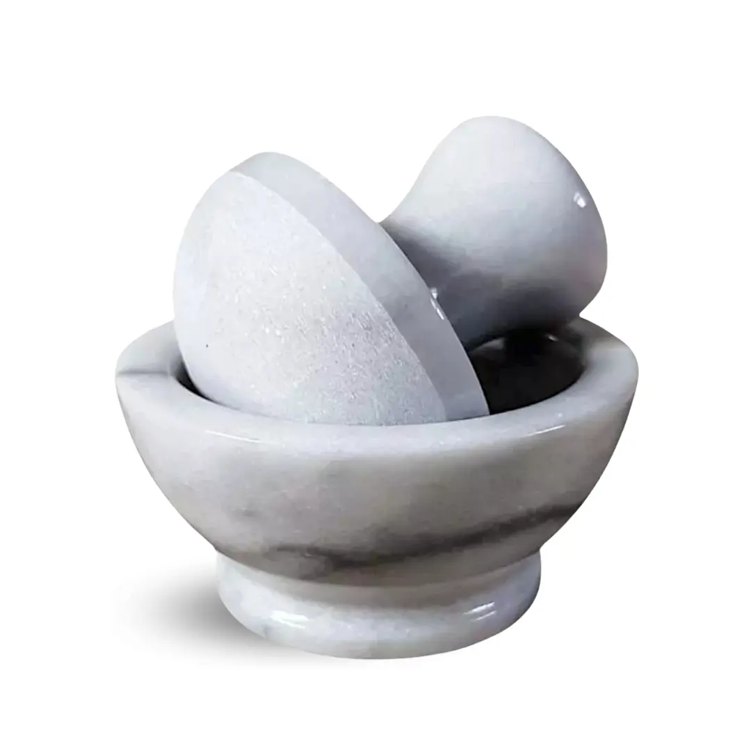 Set Essenze di Marmo in Marmo Bianco Mortaio in marmo bianco grande