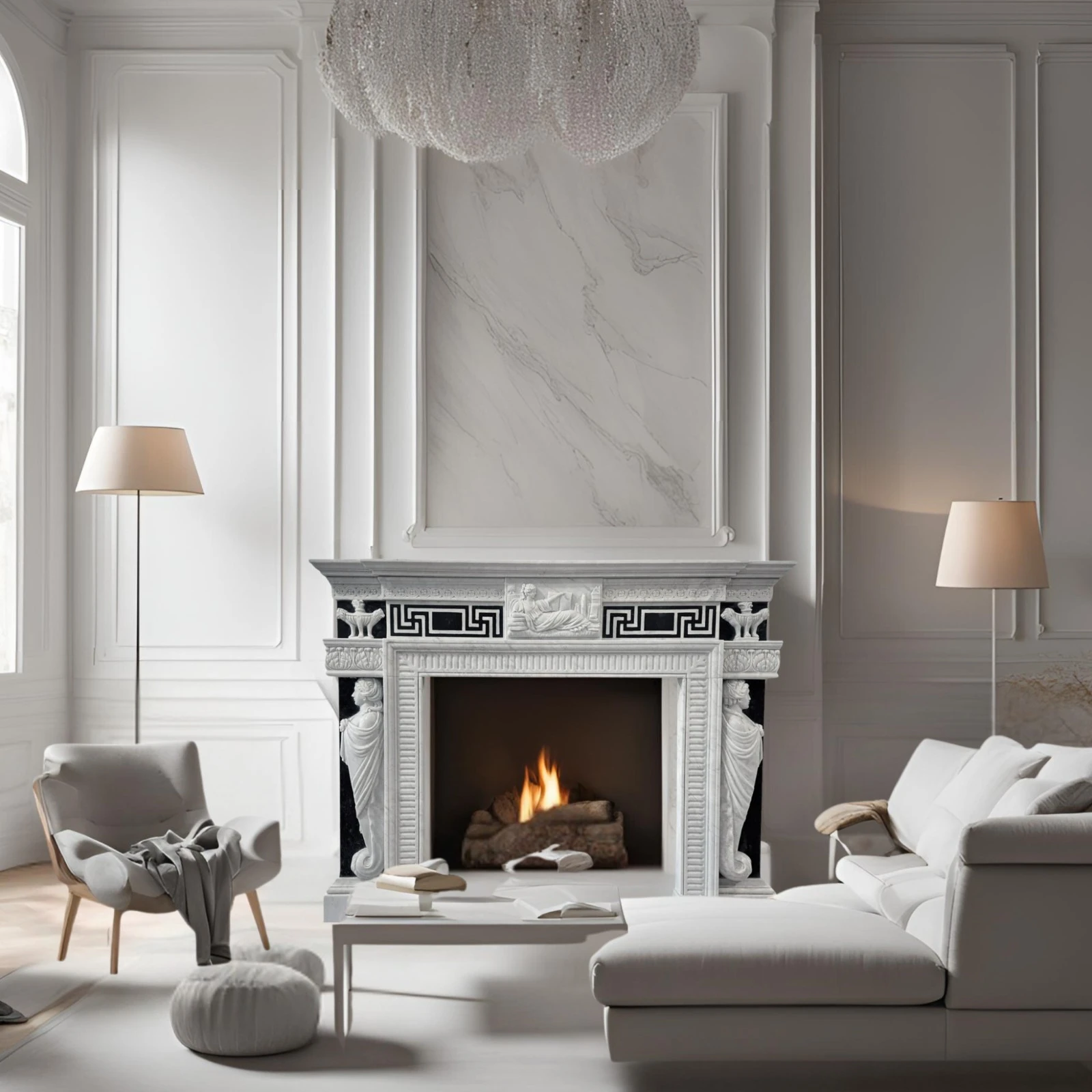 camino-carrara-marmo-nero-greche-cosebelleantichemodern