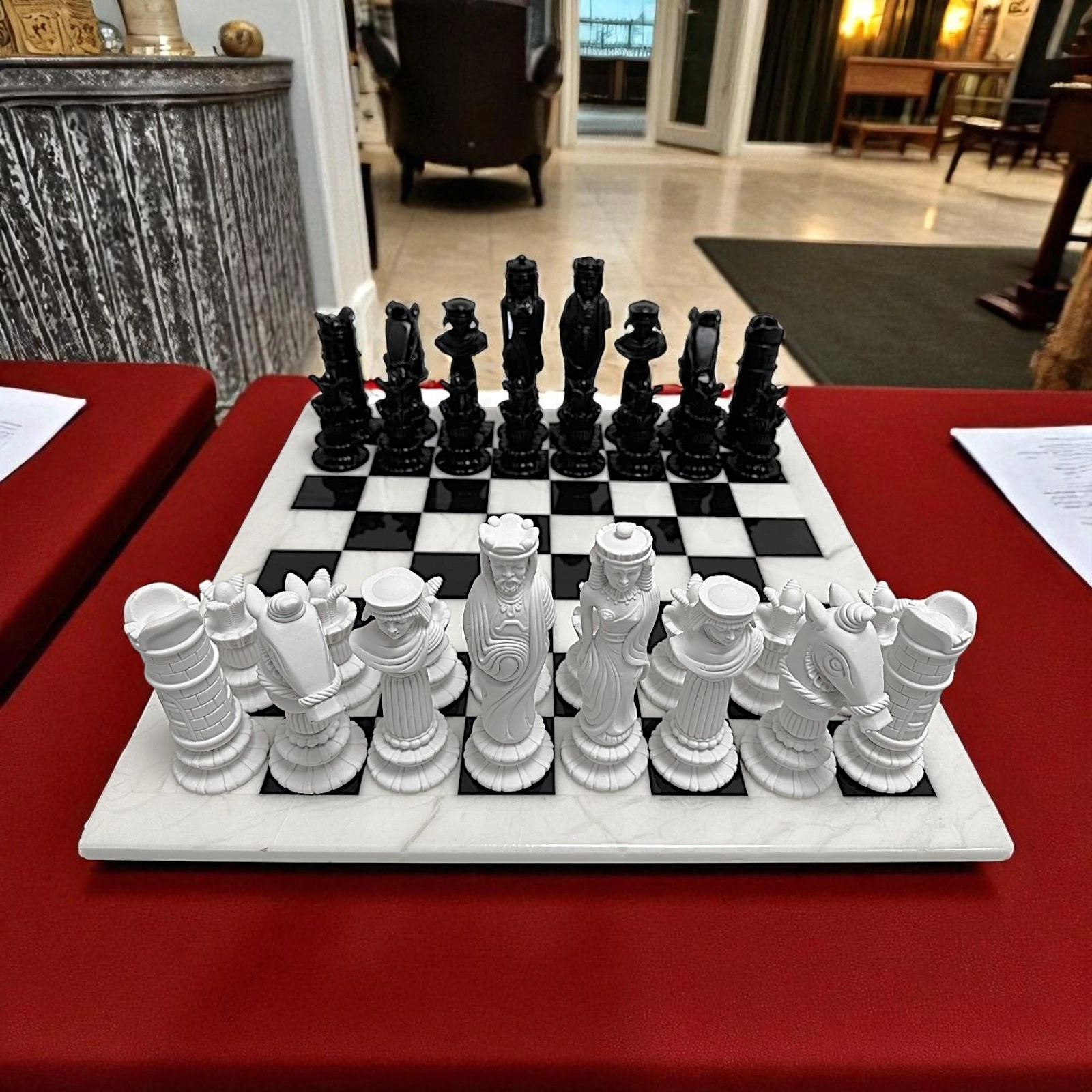 Alternative view of Alabaster Chessboard with Marble Chess Set 47cm