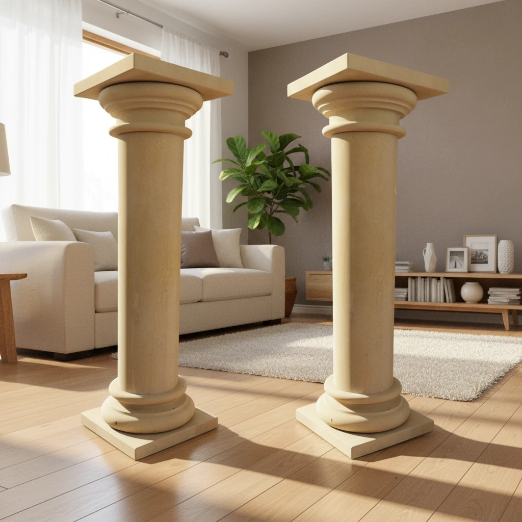 coppia-colonna-limestone-decorativa-salone-marmo-cosebelleantichemoderne